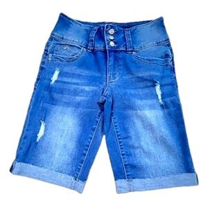 YMI Curvy Fit Mid-rise Bermuda Distressed Stretch Denim Cuffed Shorts 1/25